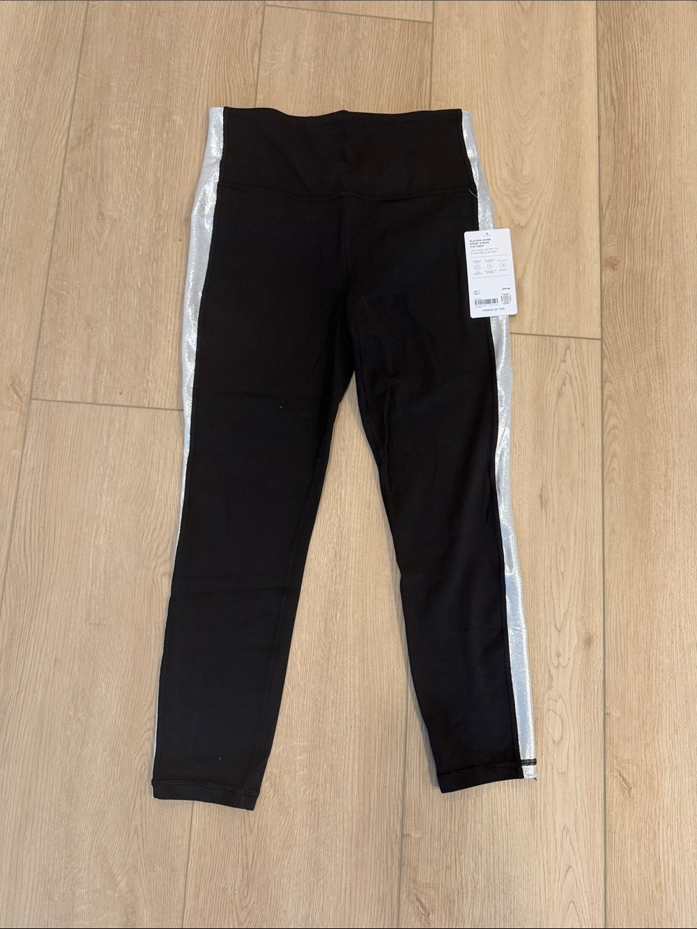 Athleta Black  Leggings with Silver Side Panels NWT